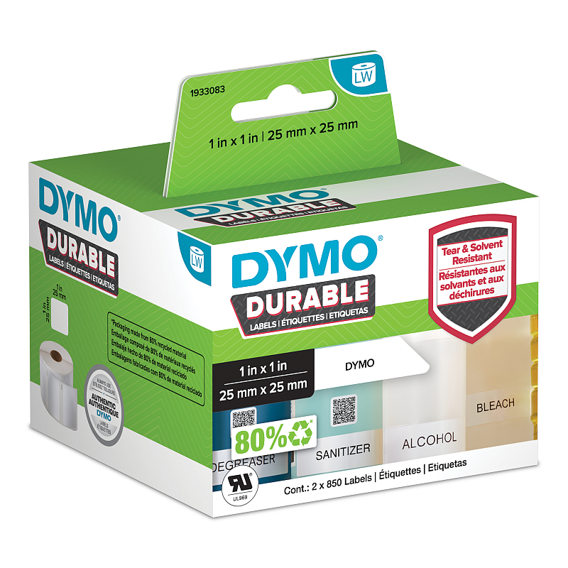 DYMO Original LabelWriter Hochleistungs-Etiketten | 25 mm x 25 mm | weißes Kunststoff-Etikett | Rolle mit 1.700 Etiketten | für LabelWriter-Beschriftungsgerät