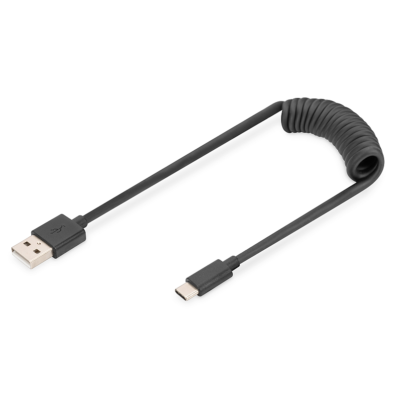Digitus USB-A - USB-C Spiralkabel, 1m