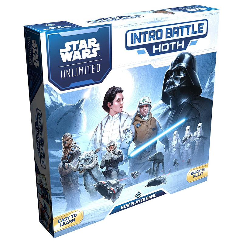 Asmodee Star Wars: Unlimited - Intro Battle: Hoth Launch yourself into a game of unlimited possibilities with Intro Battle:Hoth! This self-contained experience is the perfect introduction to Star Wars: Unlimited. Choose which deck best suits your playstyle, then clash with an opponent as you both race to destroy the other's base. Easy to learn and endlessly fun to play, this game has something for everyone! Brettspiel