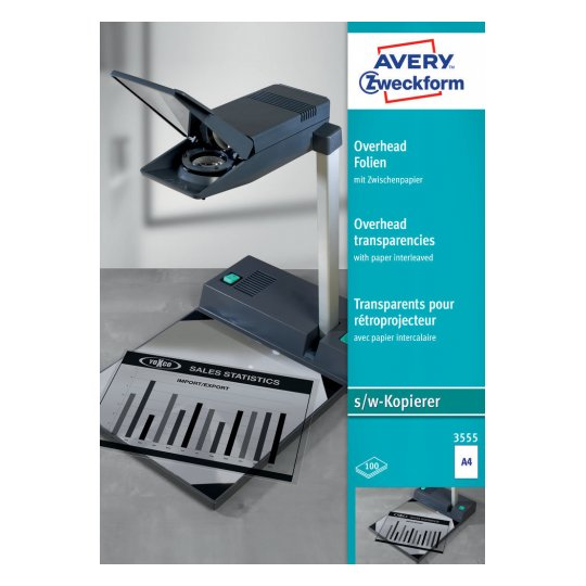 Avery 3555 Druckfolie Laser A4 (210×297 mm) Polyester Transparent 100 Blätter