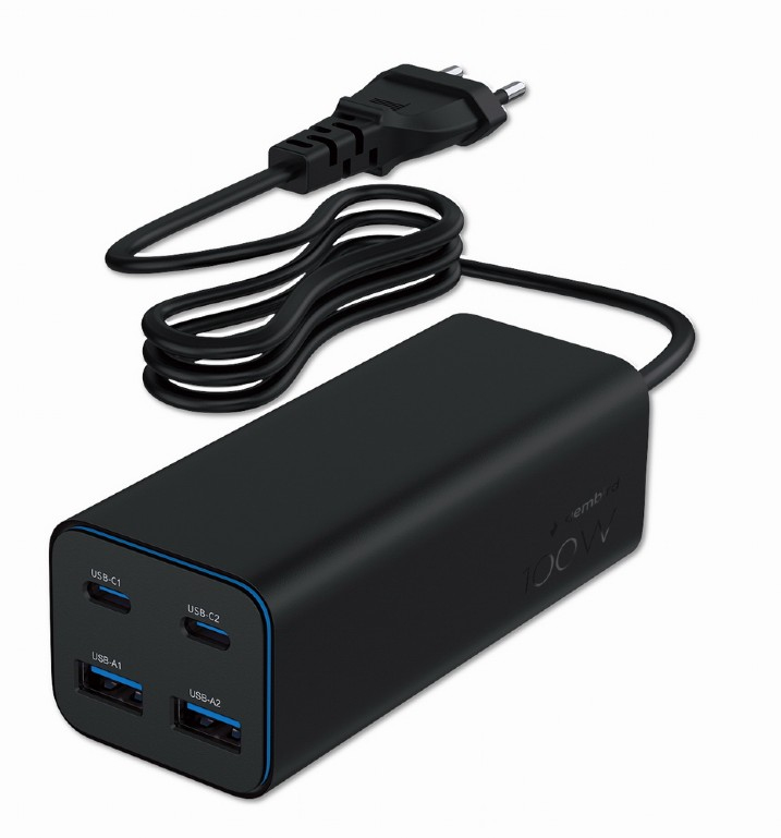 Gembird TA-UC-2A2C-PD100-01-BK Ladegerät für Mobilgeräte Laptop, Smartphone Schwarz AC Schnellladung Drinnen