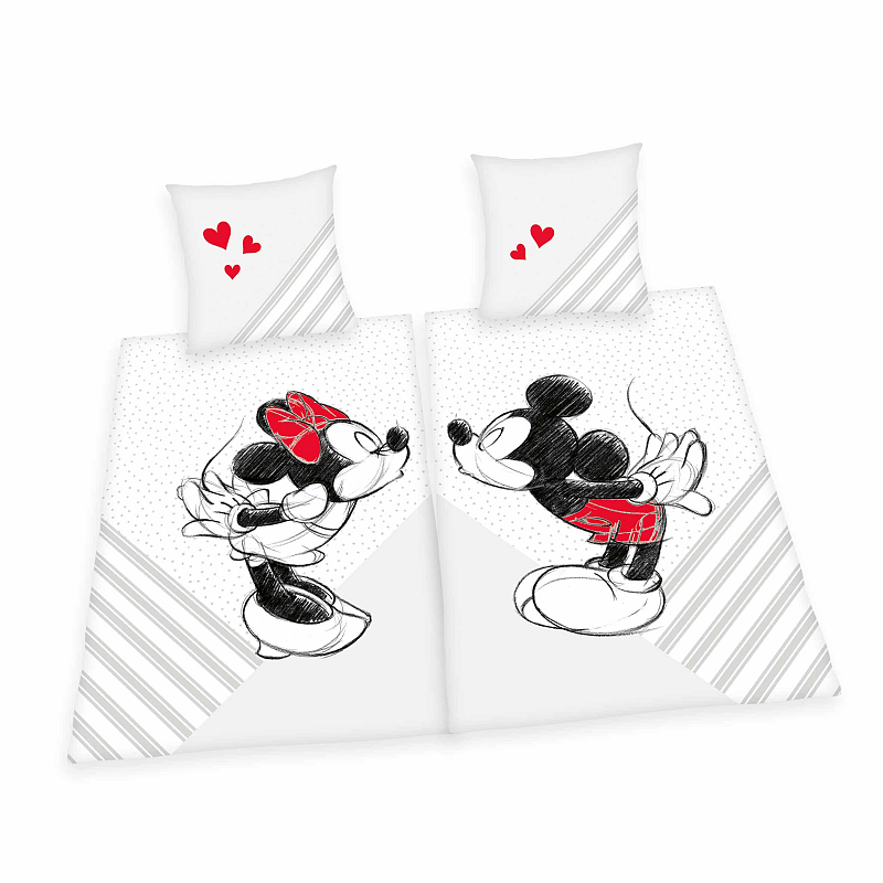 HERDING Mickey & Minnie Partnerbettwäsche-Set 'Kiss' - 70-x-90-cm-140-x-200-cm-at