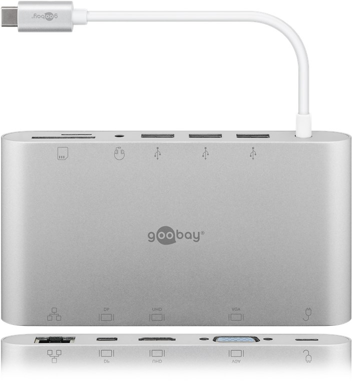Goobay 62113 laptop-dockingstation & portreplikator Kabelgebunden USB 3.2 Gen 1 (3.1 Gen 1) Type-C Silber