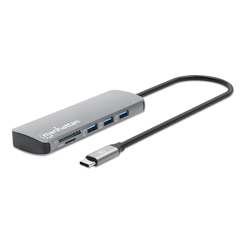 Manhattan 190459 laptop-dockingstation & portreplikator Kabelgebunden USB 3.2 Gen 1 (3.1 Gen 1) Type-C Grau