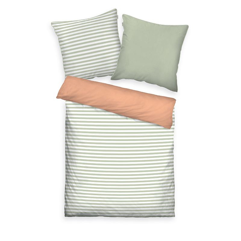 HERDING TOM TAILOR Bettwäsche - Stripes with a Kick Green Leaf & Juicy Peach - 80-x-80-cm-135-x-200-cm