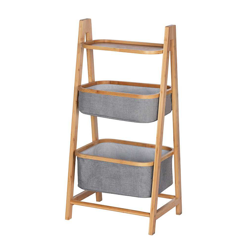 WENKO Bahari Regal für Leitern Freistehend Bambus, Polyester Bambus, Grau