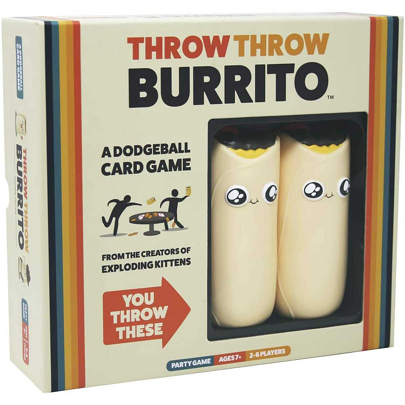 Asmodee Throw Throw Burrito A dodgeball card game from the creators of Exploding Kittens. Collect cards. Play your hand. Throw things at your friends. Brettspiel