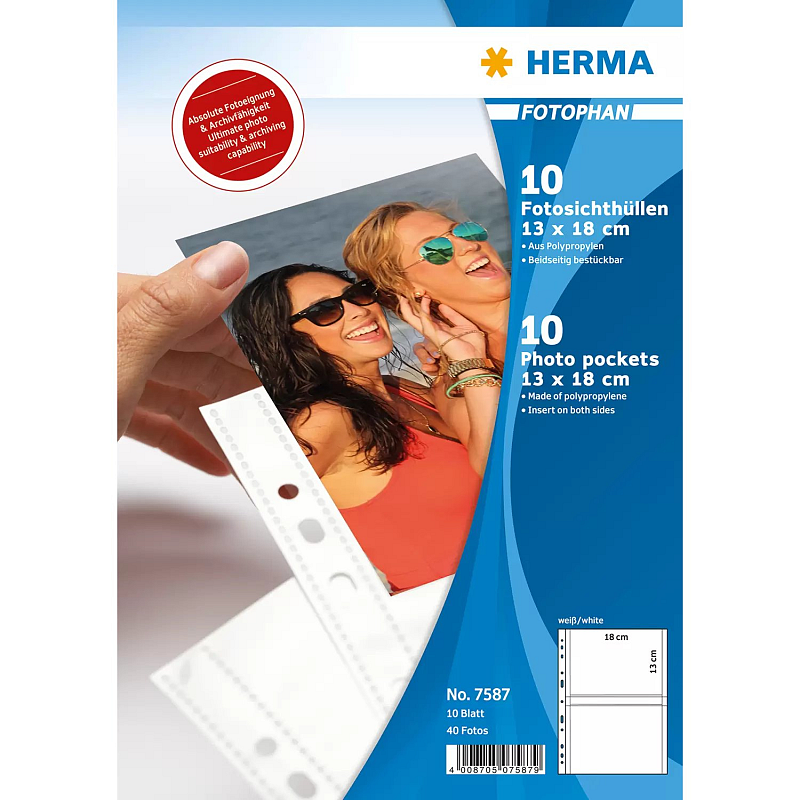 HERMA Fotophan Fotosichthüllen 13x18 cm quer weiß 10 Hüllen