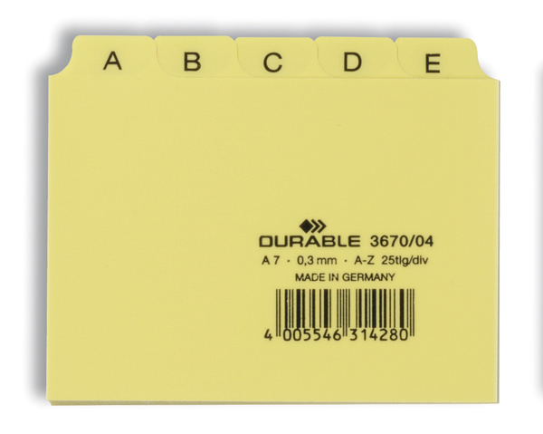Durable 3670/04 Karteikarte Gelb 25 Stück(e)