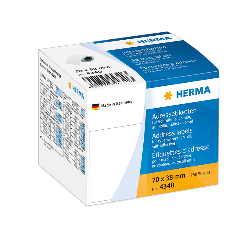 HERMA Adressetiketten für Schreibmaschinen auf Rollen 70x38 mm weiß Papier matt 250 St.