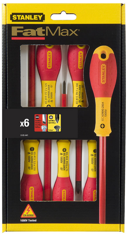 Stanley FATMAX Set 6-teilig (Schlitz isoliert/Phillips isoliert/Tester)