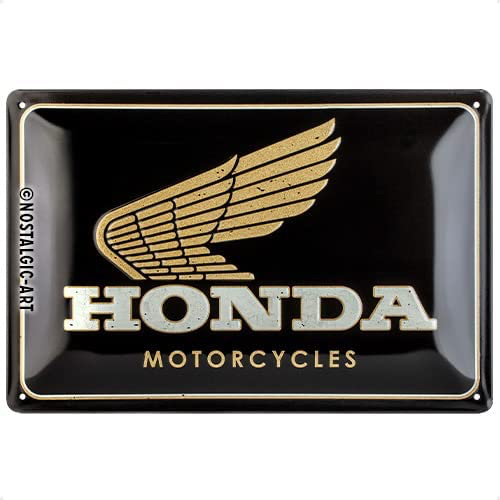 Nostalgic Art Honda Motorcycles Dekoratives Schild & Tafel für drinnen Metall Schwarz, Gold, Weiß