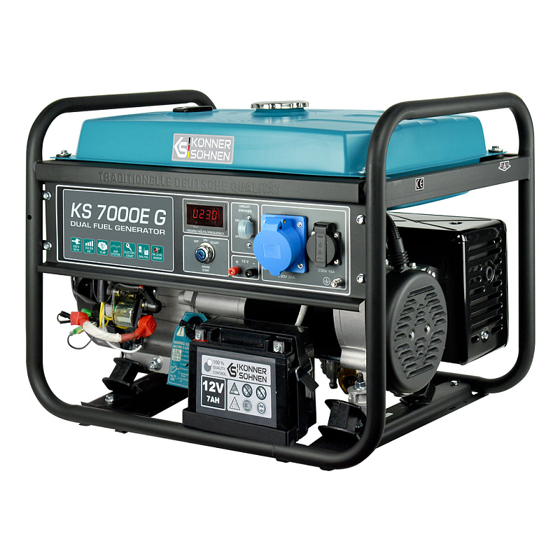 Könner & Söhnen KS 7000E G Motor-Generator 5000 W 25 l Flüssiggas (LPG), Benzin Aqua-Farbe, Schwarz