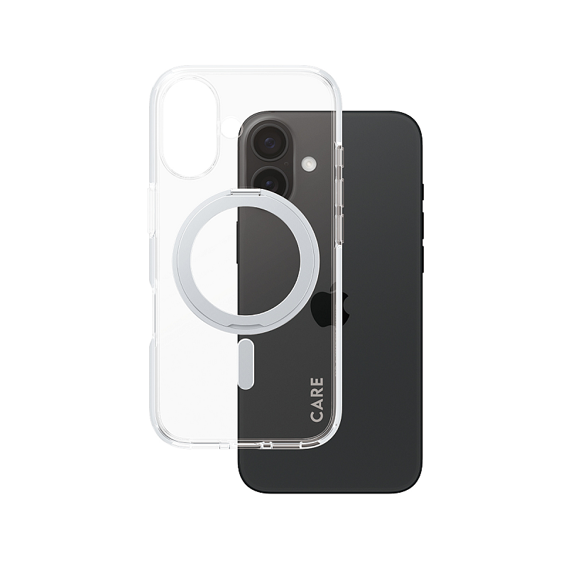 PanzerGlass CARE™ by ® Case Transparent m. Silber Kickstand & MagSafe iPhone 16