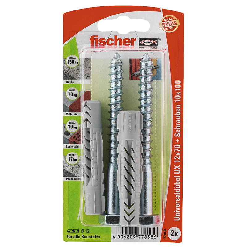 Fischer Universaldübel UX 12 x 70 S mit Schraube