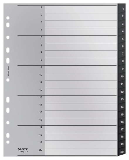 Leitz 12110000 Tab-Register Numerischer Registerindex Polypropylen (PP) Schwarz, Weiß