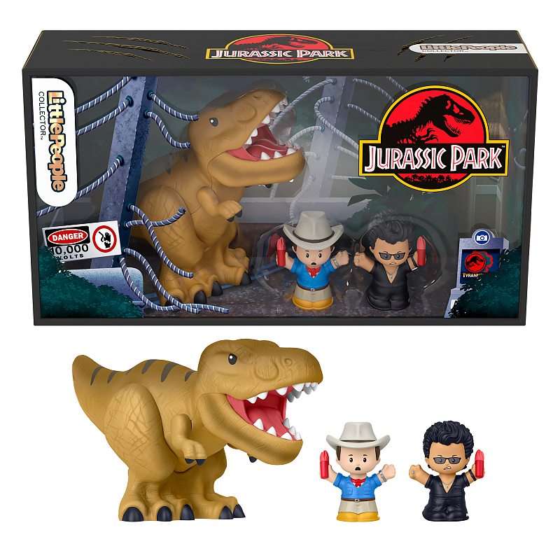 Fisher-Price Little People Collector Jurassic Park Film-Sondereditionsset mit Dinosaurier für Erwachsene und Fans