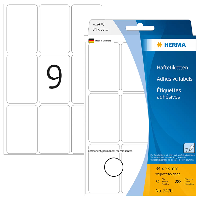 HERMA Vielzwecketiketten 34x53 mm weiß Papier matt Handbeschriftung 288 St.