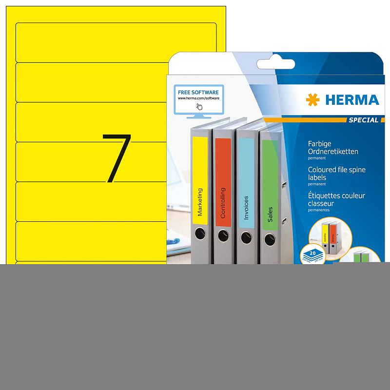 HERMA Ordneretiketten A4 192x38 mm gelb Papier matt blickdicht 140 St.