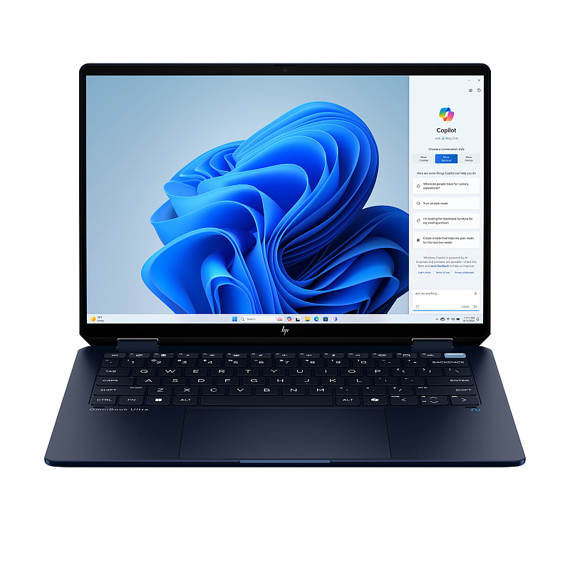 HP OmniBook Ultra Flip 14-fh0198ng Copilot+ PC Intel Core Ultra 9 288V Hybrid (2-in-1) 35,6 cm (14") Touchscreen 3K 32 GB LPDDR5x-SDRAM 2 TB SSD Wi-Fi 7 (802.11be) Windows 11 Pro Blau