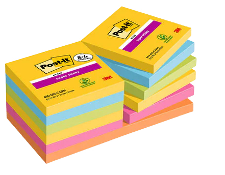 Post-It 7100259227 Klebezettel Quadratisch Blau, Grün, Orange, Pink, Gelb 90 Blätter Selbstklebend
