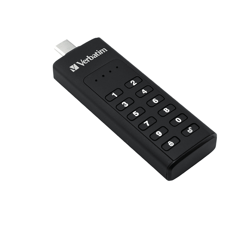 Verbatim Keypad Secure - USB-3.0-Stick 64 GB - Datenspeicher mit Passwortschutz, inkl. USB-A zu USB-A-Verlängerungskabel - Schwarz