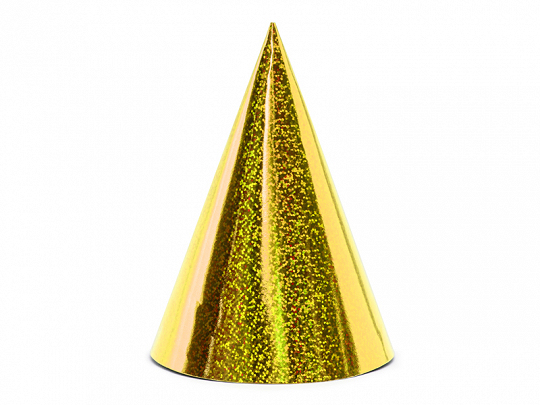PartyDeco Holografische Partyhüte, gold, 16cm