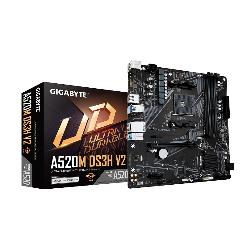 GIGABYTE A520M DS3H V2 Mainboard - Unterstützt AMD Ryzen 5000 Serie AM4 CPUs, bis zu 4733 MHz DDR4 (OC), PCIe 3.0 x16, GbE LAN, USB 3.2 Gen 1