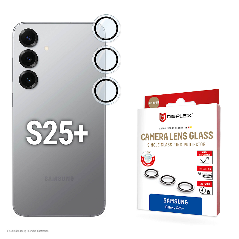Displex Premium Camera Lens Glass, Samsung Galaxy S25+, Einzelringe, Schutzringe, 10H, transparent, Quick Mount