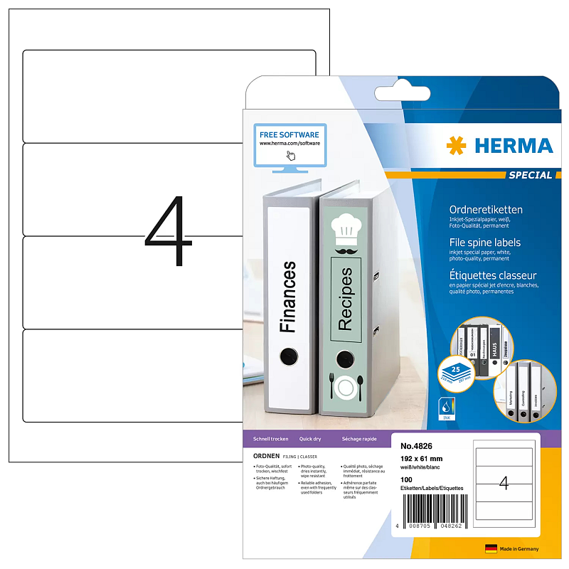 HERMA Inkjet Ordneretiketten A4 192x61 mm weiß Papier matt 100 St.