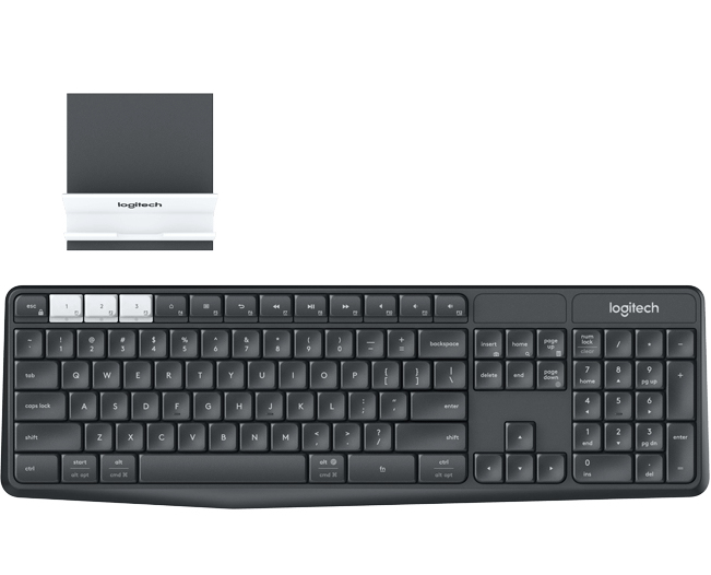 Logitech K375s Multi-Device Wireless Keyboard and Stand Combo Tastatur Universal RF Wireless + Bluetooth QWERTZ Deutsch Graphit, Weiß