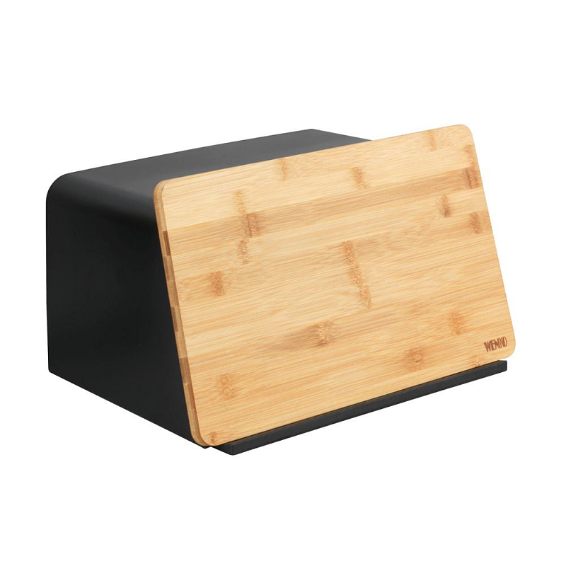WENKO Kubo Brotkasten Rechteckig Schwarz, Holz Bambus, Kunststoff