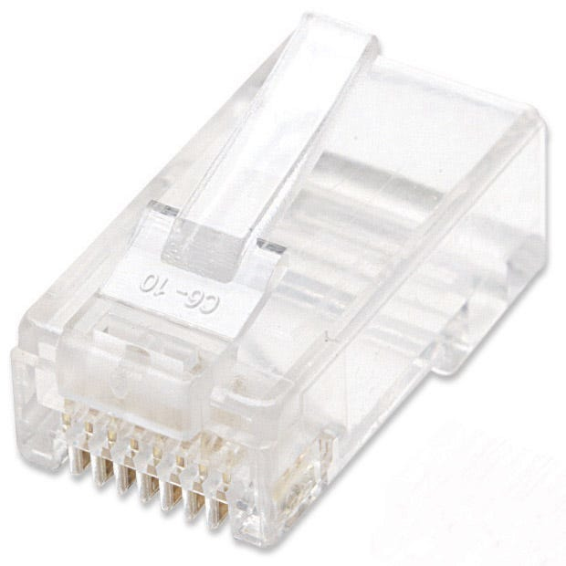 Intellinet 100er-Pack Cat6 RJ45-Modularstecker, UTP, 2-Punkt-Aderkontaktierung, für Litzendraht, 100 Stecker pro Becher