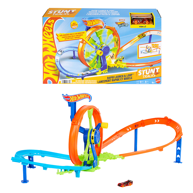 Hot Wheels Action Schnellstart- und Looping-Spielset mit Die-Cast-Spielzeugauto im Maßstab 1:64, Crash- und Streckenset