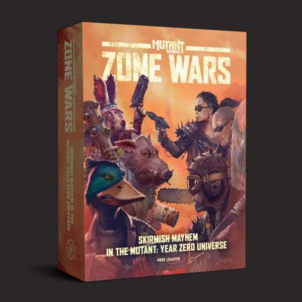 Asmodee Mutant Year Zero: Zone Wars Core Set Lead a band of mutant Stalkers into the Zone and fight others to scavenge artifacts from the Ancients. Stake out your claim in the postapocalyptic wasteland – or die trying. Designed by Andy Chambers (Necromunda, Battlefleet Gothic, Warhammer Fantasy Battle, Dropfleet Commander) and Free League, Zone Wars is a fast and furious game of tabletop skirmishes set in the beloved Mutant: Year Zero universe. This core set includes ten detailed 32 mm miniatures (five each for the Ark Mutant and the Genlab Tribe), cards, tokens, dice, a game mat, cardboard terrain, a ruler, and a rulebook including five full scenarios, campaign rules, character generation, and solo rules – everything you need to play! Brettspiel