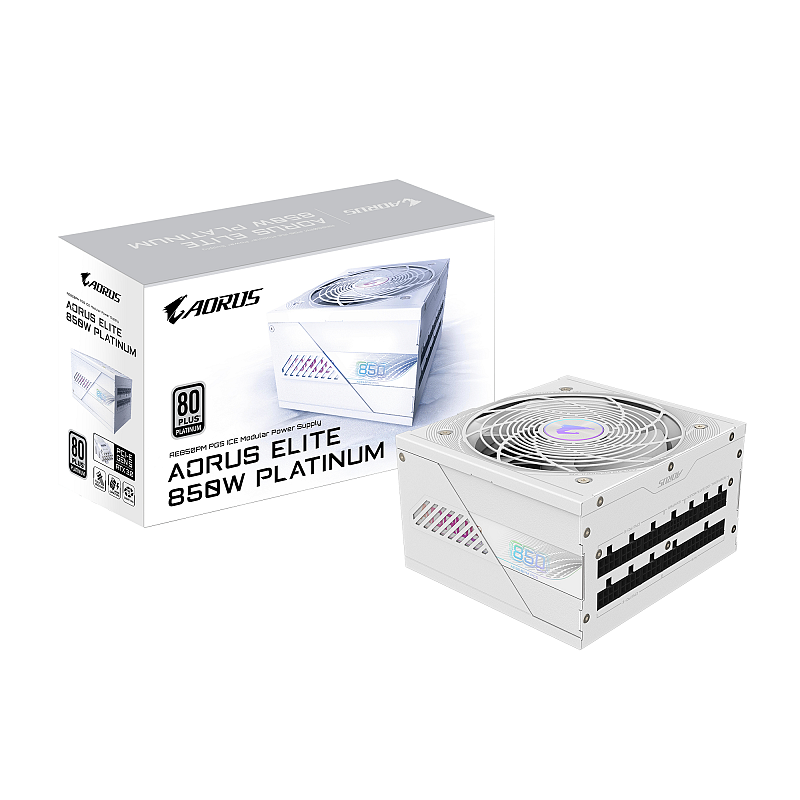 GIGABYTE AORUS ELITE P850W ICE Netzteil - PCIe 5.0, 80 PLUS Platinum, Vollmodulares Design, 120mm Lüfter, ATX 3.0-kompatibel, EU-Stecker