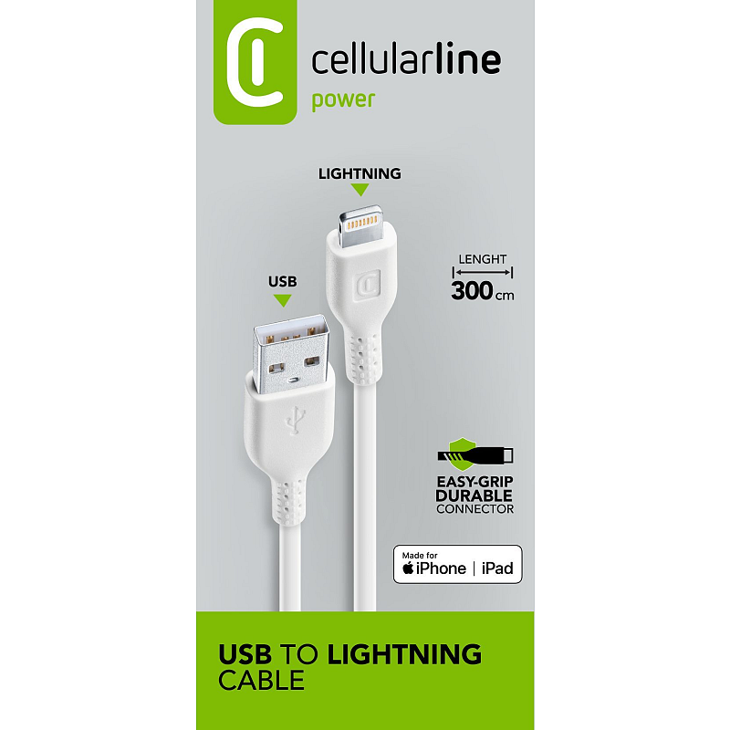 Cellularline Power Cable 300cm - Lightning Lightning-Kabel zum Laden und für die Datenübertragung