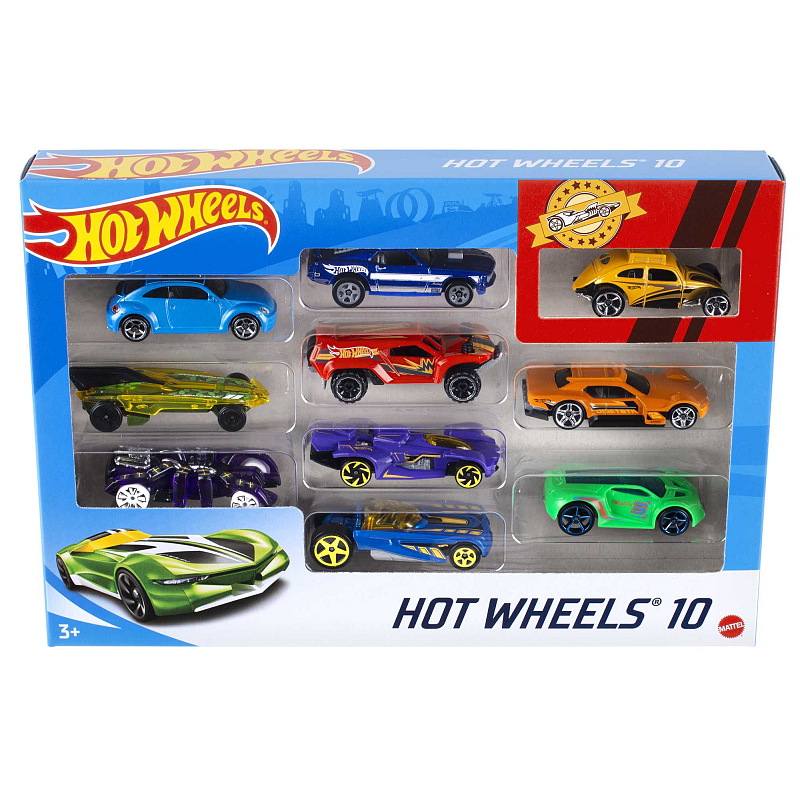 Hot Wheels Set mit 10Fahrzeugen im Maßstab 1:64 für Sammler und Kinder