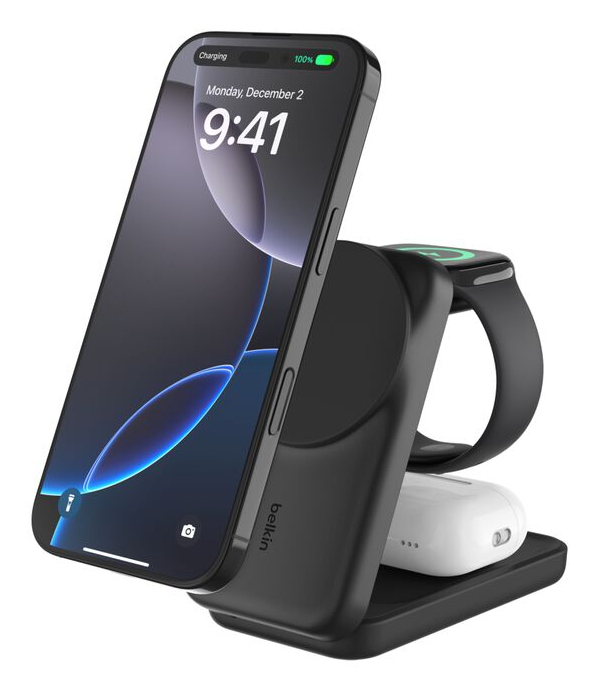 Belkin Qi2 Fitness tracker, Kopfhörer, Smartphone, Smartwatch Schwarz USB Kabelloses Aufladen Schnellladung Drinnen