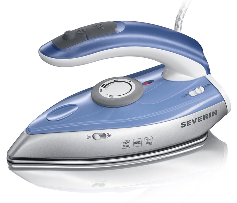Severin BA 3234 Bügeleisen Trocken- & Dampfbügeleisen Edelstahl-Bügelsohle 1000 W Blau, Silber