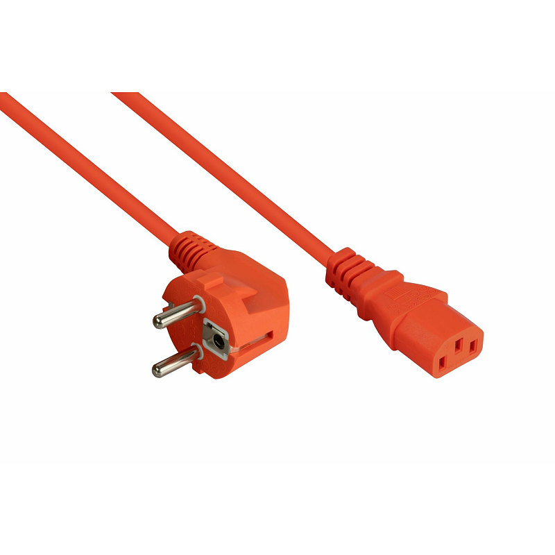 Kabelmeister Netzkabel Schutzkontakt-Stecker Typ E+F (90° gew.) an Kaltgeräte-Buchse C13, orange, 1,00mm², 3m