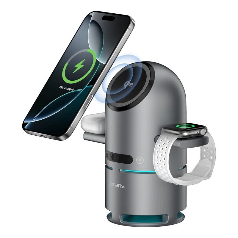 4smarts 541602 Ladegerät für Mobilgeräte Kopfhörer, Kopfhörer, Smartphone, Smartwatch Grau AC Kabelloses Aufladen Drinnen