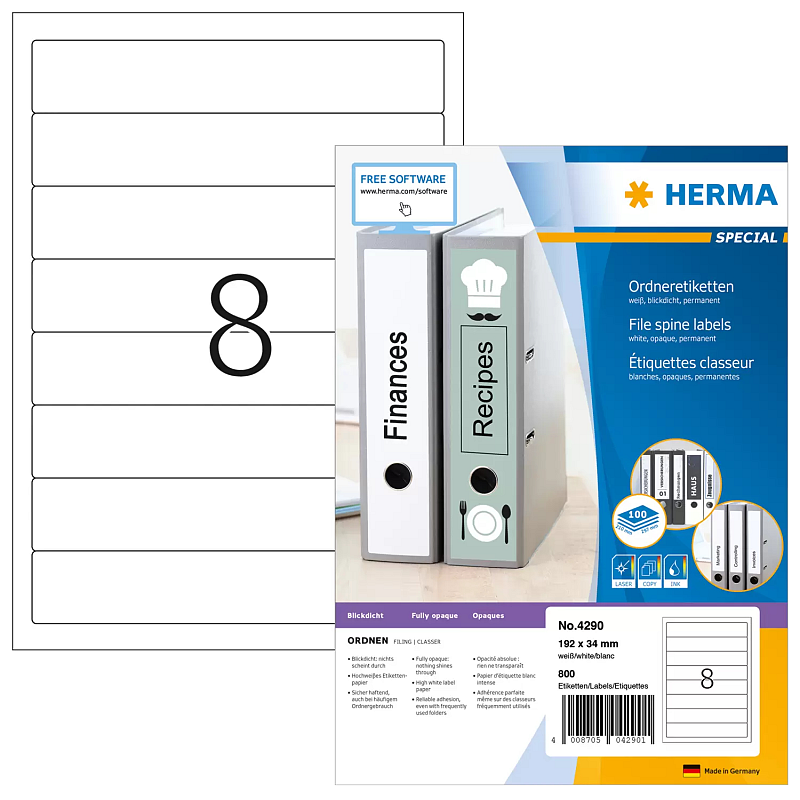 HERMA Ordneretiketten A4 192x34 mm weiß Papier matt blickdicht 800 St.