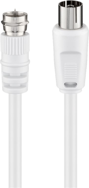 Goobay SAT-/Antennen-Adapterkabel (<70 dB), doppelt geschirmt, F-Stecker > Koax-Buchse, CCS, PVC-5 mm, 1.5 m, weiß