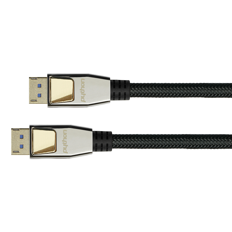 Python PREMIUM DisplayPort 2.0 Kabel, 54 Gbit/s, UHBR 13.5, 4K @240Hz / 8K @60Hz, Vollmetallstecker, Kupferleiter, Nylongeflecht schwarz, 0,5m