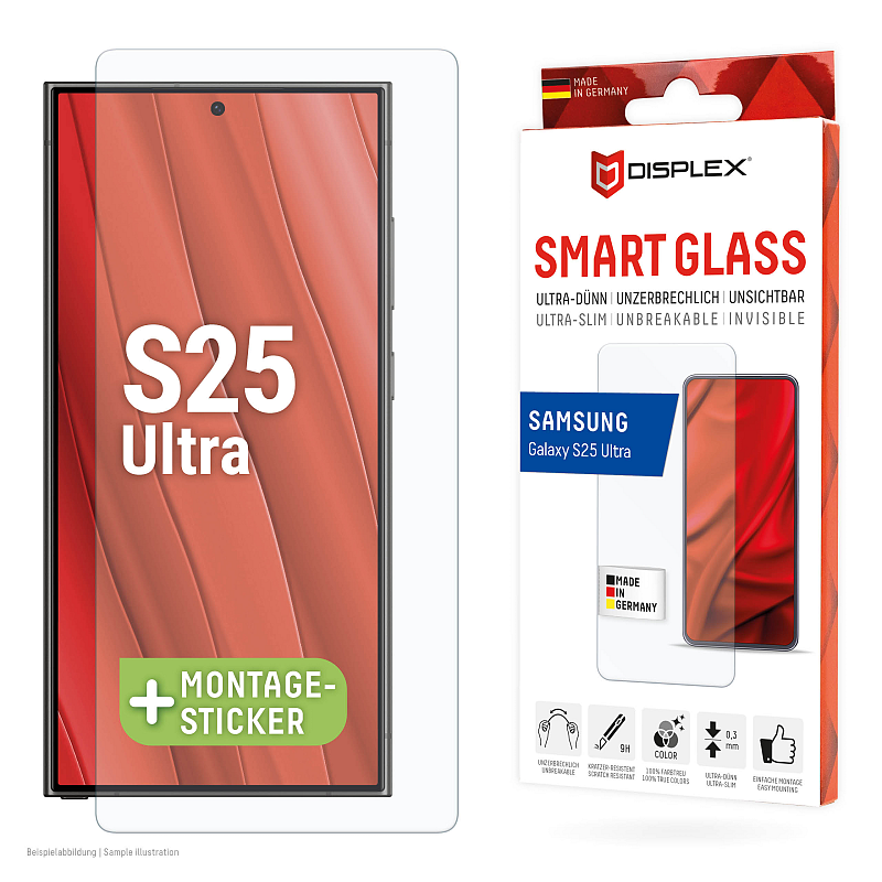 Displex Smart Glass (9H) für Samsung Galaxy S25 Ultra, Montagesticker, unzerbrechlich