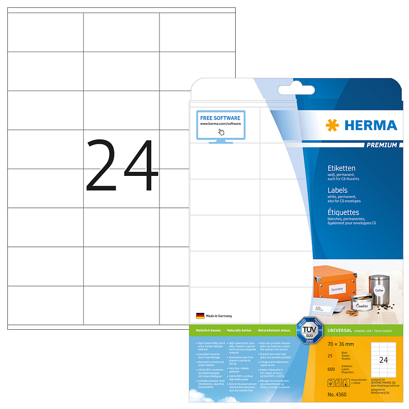 HERMA Etiketten Premium A4 70x36 mm weiß Papier matt 600 St.