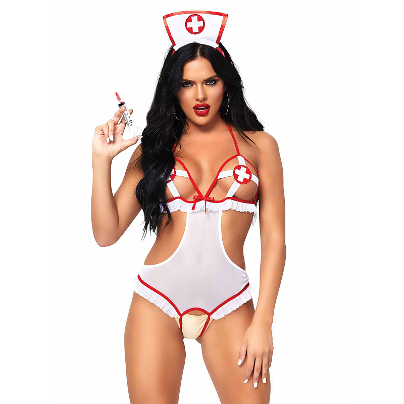 Leg Avenue 87051_06222 Wäsche-Set/Bodysuit Rot, Weiß