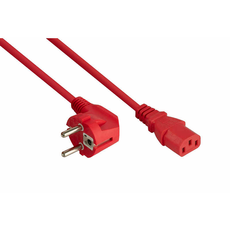 Kabelmeister Netzkabel Schutzkontakt-Stecker Typ E+F (90° gew.) an Kaltgeräte-Buchse C13, rot, 0,75mm², 0,5m