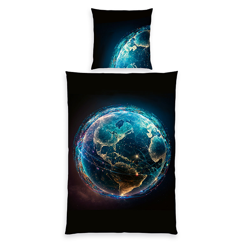 HERDING Young Collection Bettwäsche-Set ‘Weltkugel’ - 70-x-90-cm-140-x-200-cm-at